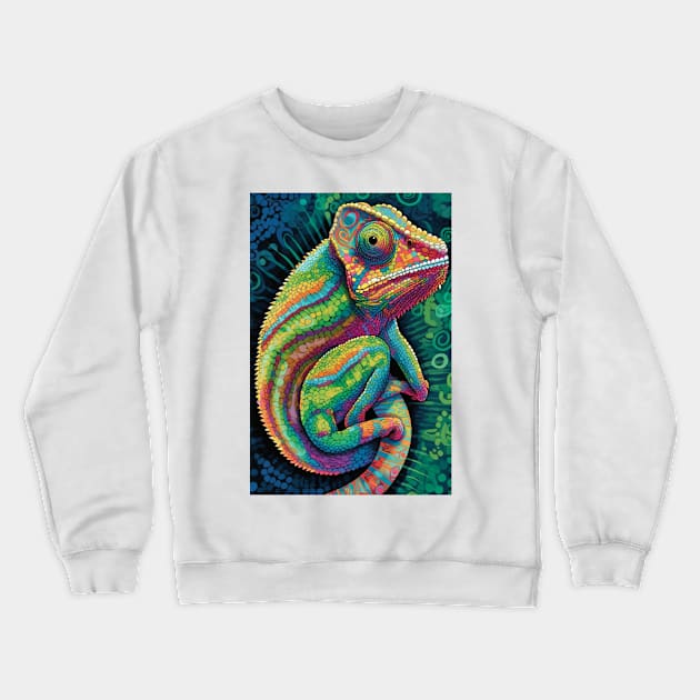 Reptile Lover and Lizard Lover Op Art Chameleon Crewneck Sweatshirt by Unboxed Mind of J.A.Y LLC 